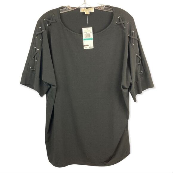 NWT * MICHAEL KORS Plus Size Short Sleeve Top.  0X in Black - Picture 1 of 10